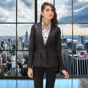 Alice Black Leather Ribbed Blazer